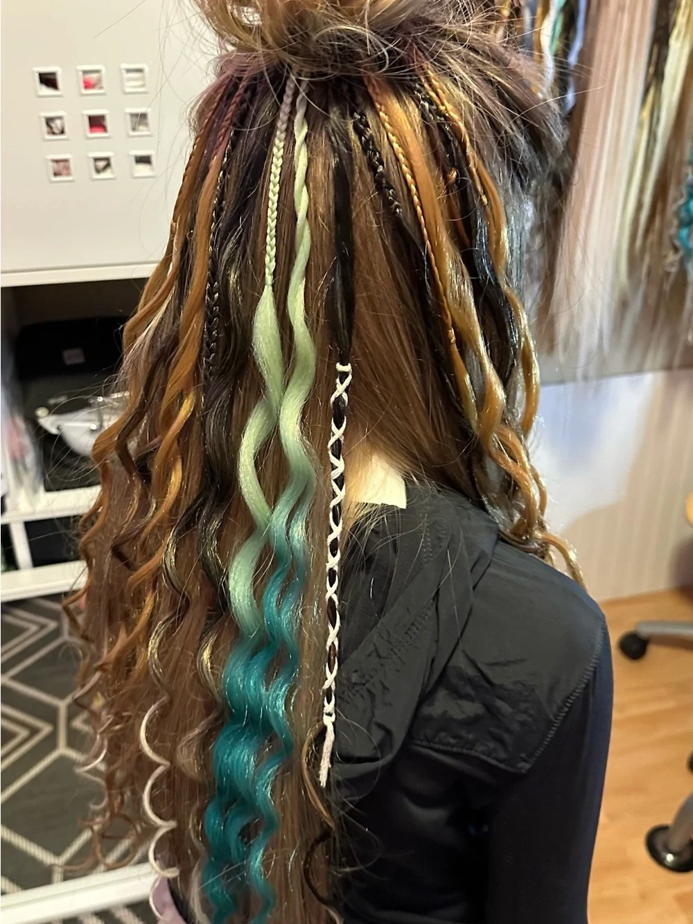 Boho Multi-Color Women's Hair Extensions with Teal & Golden Brown Accents